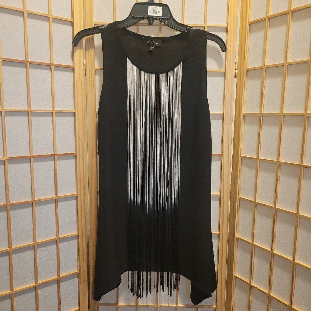 Melissa Page Womens Black Sharkbite Hem String Tassels Top Blouse Sz M